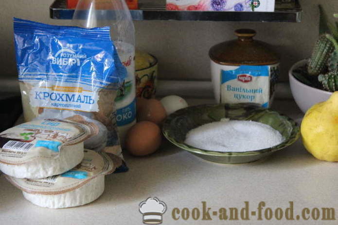 Vanilja kakku päärynät ja juusto muotteihin - miten leipoa kakun tehty tuorejuustoa ja päärynöiden kotona, askel askeleelta resepti kuvat