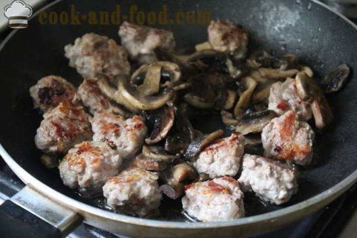 Porsaan lihapullia sieniä kermakastikkeessa - miten valmistautua lihapullia jauhelihan ja sienet, askel askeleelta resepti kuvat