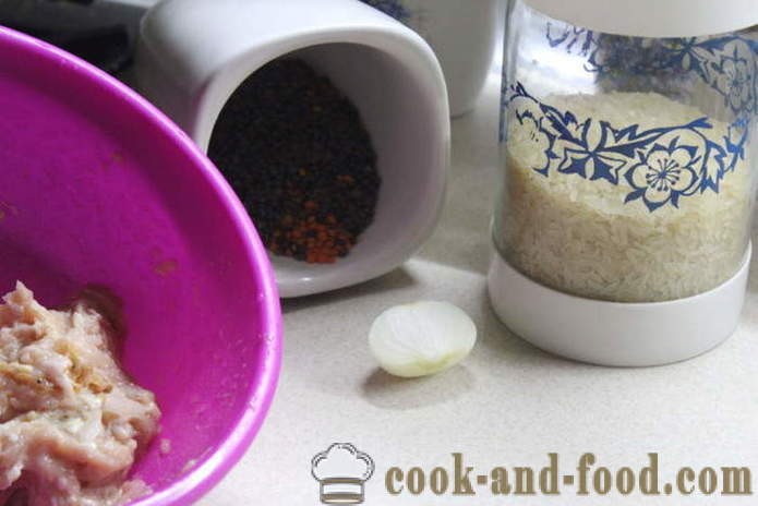 Pilaf linssit, riisi ja kananlihan - miten ruokaa kana pilahviriisiä ja linssit, jossa askel askeleelta resepti kuvat