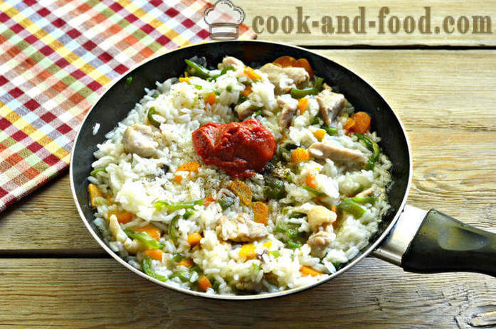 Riisiä, vihanneksia ja kanaa - sekä herkullista kana kokki riisiä pannulla, askel askeleelta resepti kuvat
