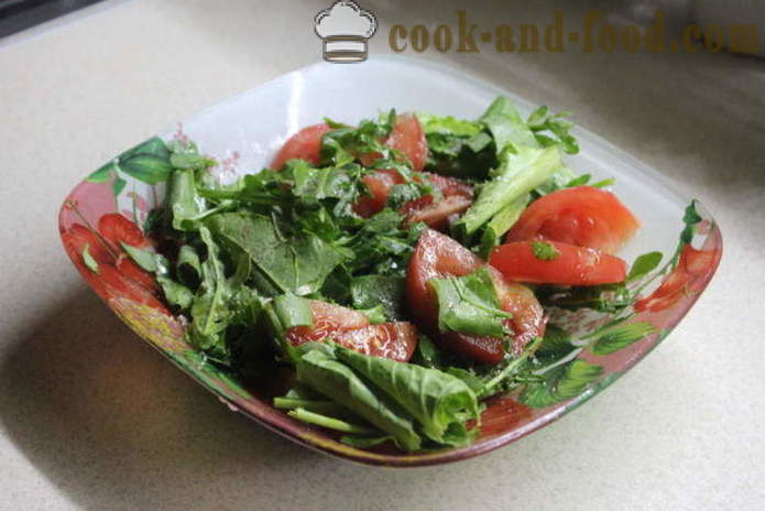 Herkullinen salaatti rucola ja tomaatit - miten valmistautua salaattia rucola, askel askeleelta resepti kuvat