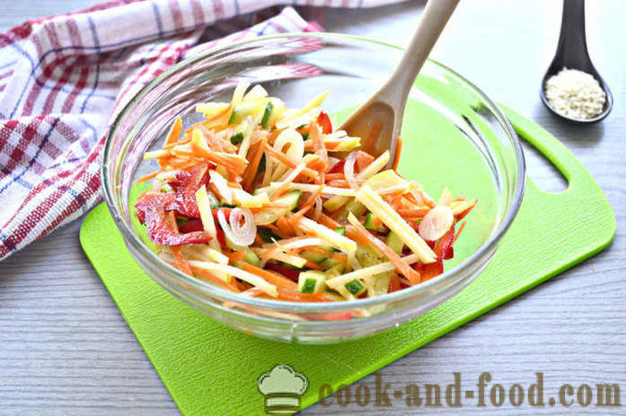 Tuoreet vihannekset salaatti seesami - miten tehdä salaatti seesaminsiemeniä ja vihanneksia, jossa askel askeleelta resepti kuvat