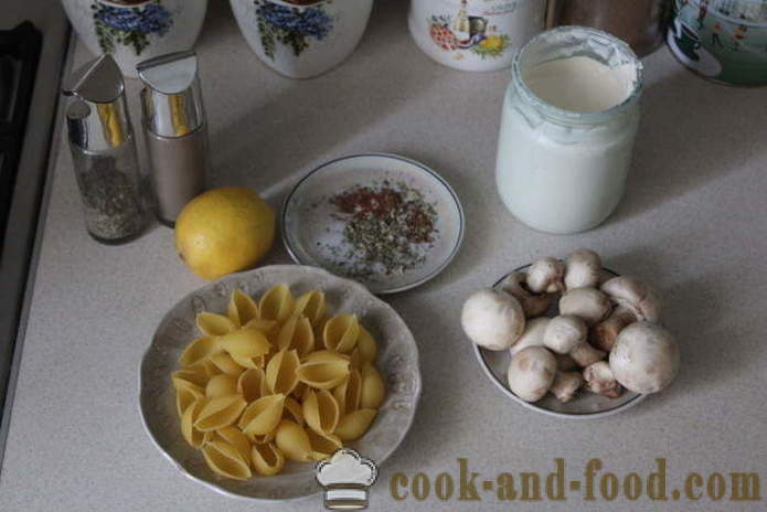 Täytetyn pastan kuoret jauhelihaa sieniä - miten täytetyt pasta-kuoret uunissa, jossa askel askeleelta resepti kuvat