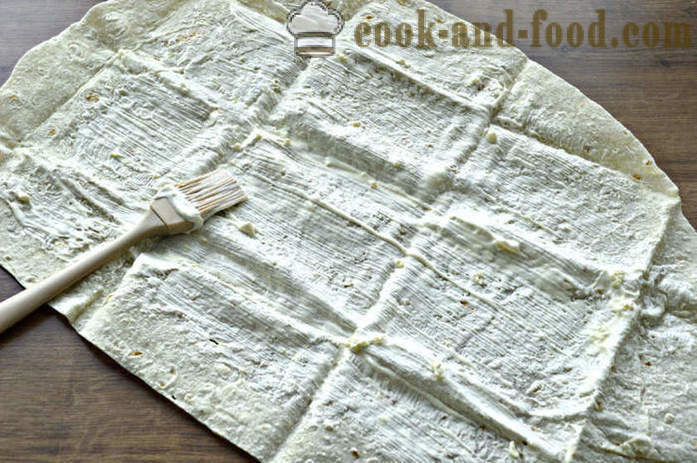Kirjekuoret Pita juustoa ja yrttejä - miten kirjekuoria lavash juusto, askel askeleelta resepti kuvat