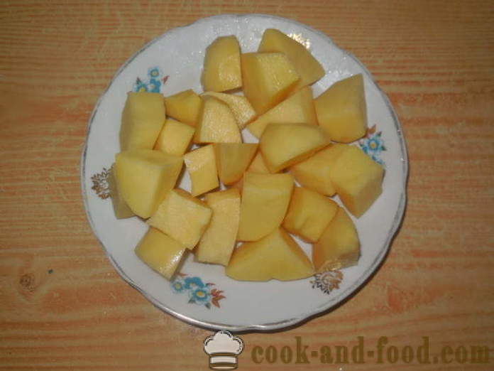 Solyanka makkaraa ja perunaa multivarka - miten ruokaa herkullinen makkara perunoiden, askel askeleelta resepti kuvat