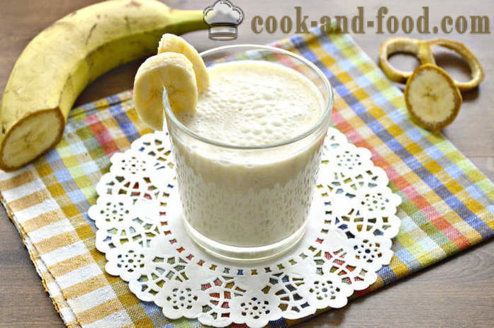 Banaani smoothie kaurahiutaleita - miten tehdä banaani smoothie maitoa ja puuroa tehosekoittimessa, askel askeleelta resepti kuvat