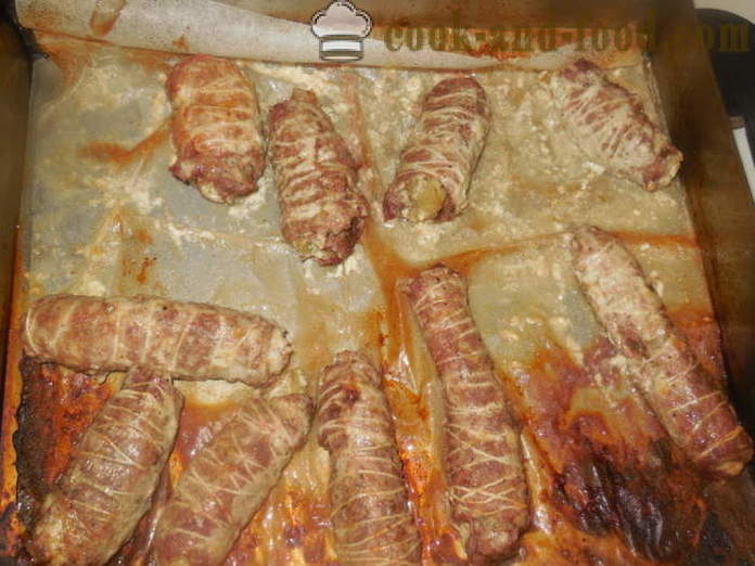 Liha sormet täytetyt uunissa - miten liha sianlihaa sormin, askel askeleelta resepti kuvat