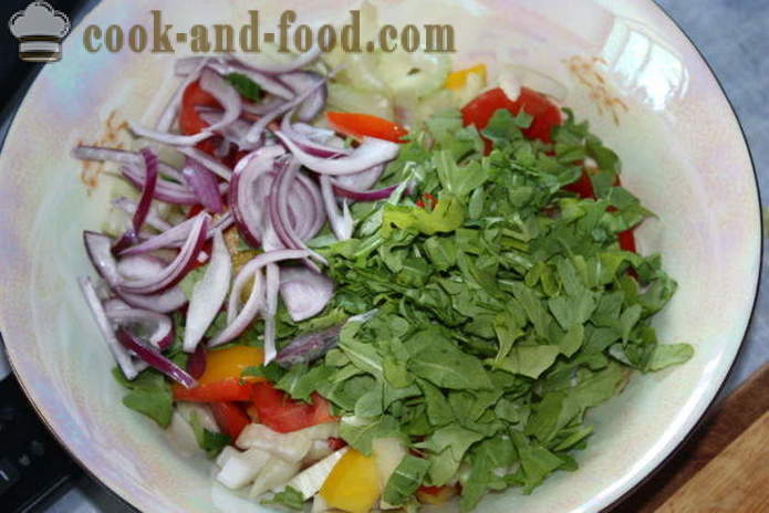 Salaatti vihanneksia ja mozzarellaa - miten tehdä salaatti vihanneksia ja juustoa, askel askeleelta resepti kuvat