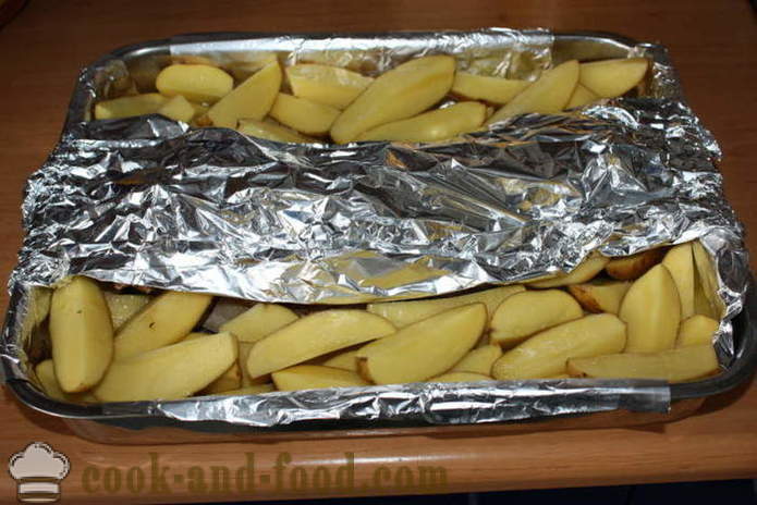 Paistettu porsaan kylkiluita perunat uunissa - kuten uuniperunat pekonilla, askel askeleelta resepti kuvat