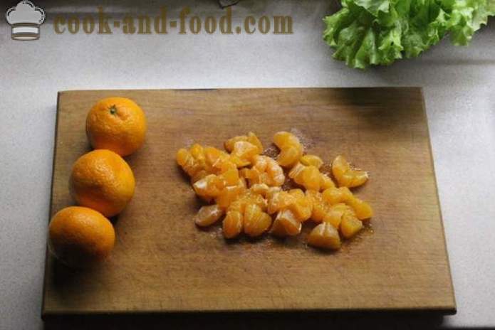 Uudenvuoden salaatti kananrintaa ja mandariinin - miten valmistautua salaatti kanaa ja mandariinit, askel askeleelta resepti kuvat