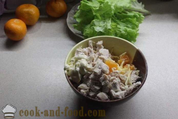 Uudenvuoden salaatti kananrintaa ja mandariinin - miten valmistautua salaatti kanaa ja mandariinit, askel askeleelta resepti kuvat