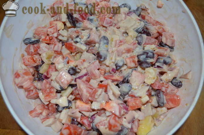 Salaatti papuja ja kalmari - Kuinka valmistautua salaatti kalmari ja papuja, jossa askel askeleelta resepti kuvat