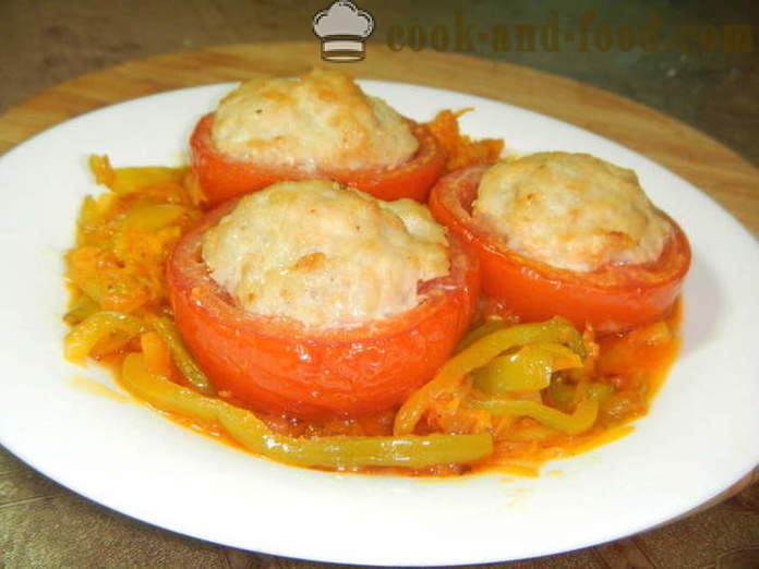 Tomaatit täytettyä jauheliha uunissa - miten tehdä täytettyjä tomaatteja, askel askeleelta resepti kuvat