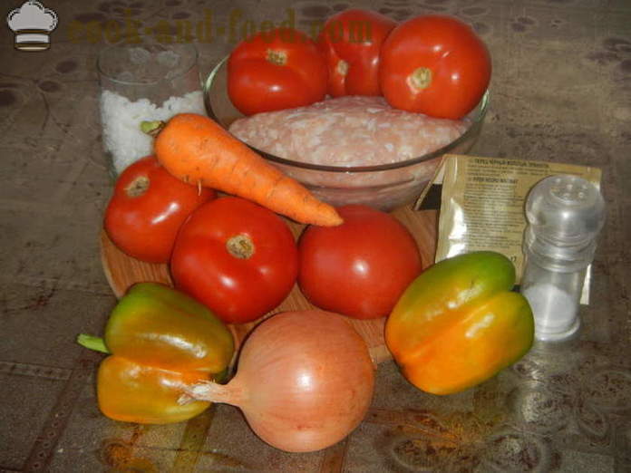 Tomaatit täytettyä jauheliha uunissa - miten tehdä täytettyjä tomaatteja, askel askeleelta resepti kuvat