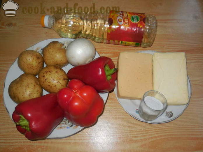 Paprikat täytetyt perunamuusin ja paistetaan uunissa - miten ruokaa täytetyt paprikat perunoita ja juustoa, askel askeleelta resepti kuvat