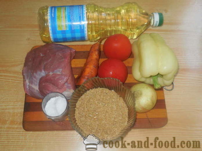 Bulgurvehnä puuroa lihaa ja vihanneksia - miten ruokaa bulgur multivarka, askel askeleelta resepti kuvat