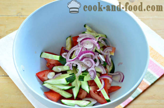 Herkullinen salaatti kiinankaali ja vihannekset - miten tehdä salaatti kiinankaali, tomaatteja ja kurkkuja, jossa askel askeleelta resepti kuvat