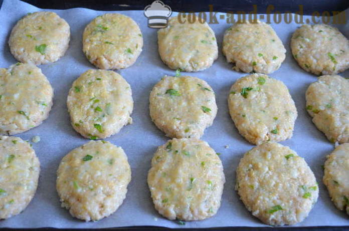 Cutlets kukkakaalin juusto - miten Cook hampurilaiset valmistettu kukkakaali uunissa, jossa askel askeleelta resepti kuvat