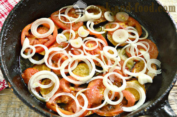 Munakas munakoisot ja tomaatit - miten valmistautua paistettua munakoisoa munia ja tomaatteja, askel askeleelta resepti kuvat