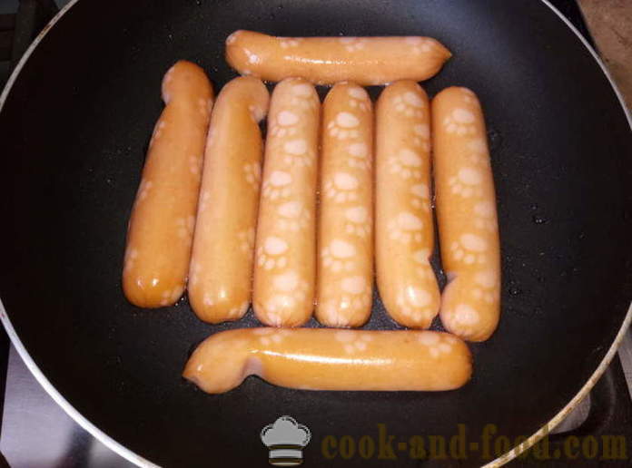 Herkullinen makkaraa makkaralla ja vihannekset - miten hot dog kotona, askel askeleelta resepti kuvat