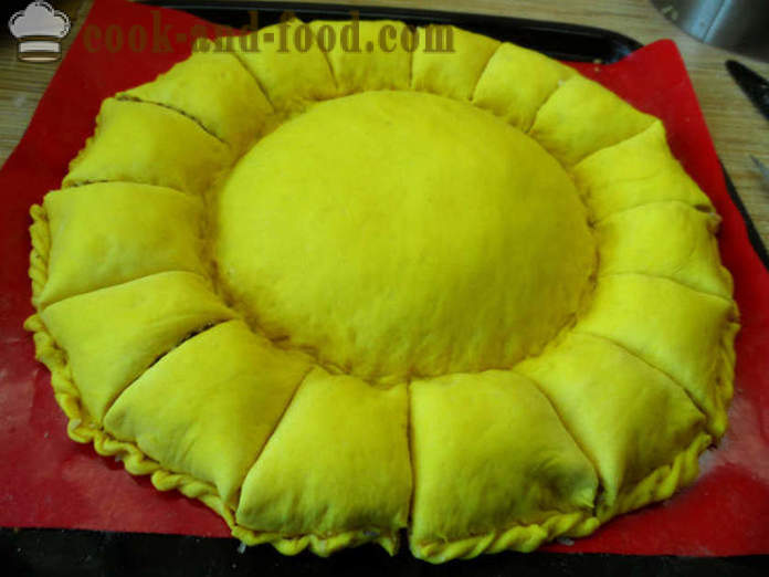 Liha välipala kakku Auringonkukka - miten hiiva kakku, auringonkukka, askel askeleelta resepti kuvat