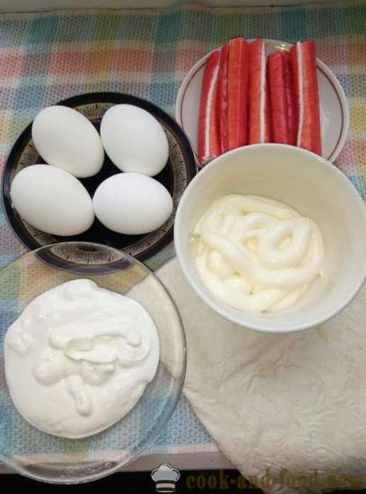 Pita taskurapu tikkuja kananmunalla ja majoneesia - miten taskurapu Roll lavash, askel askeleelta resepti kuvat