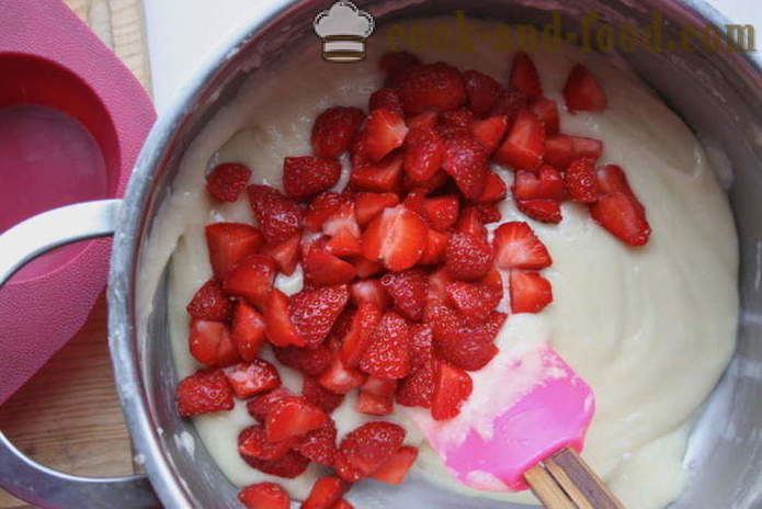 Kotitekoinen muffinsseja jogurtti mansikoita - miten ruokaa muffinsseja silikoni muotit, askel askeleelta resepti kuvat