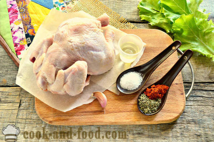Paistettua kanaa holkin kokonaan - Kuinka leipoa kana uunissa, jossa askel askeleelta resepti kuvat