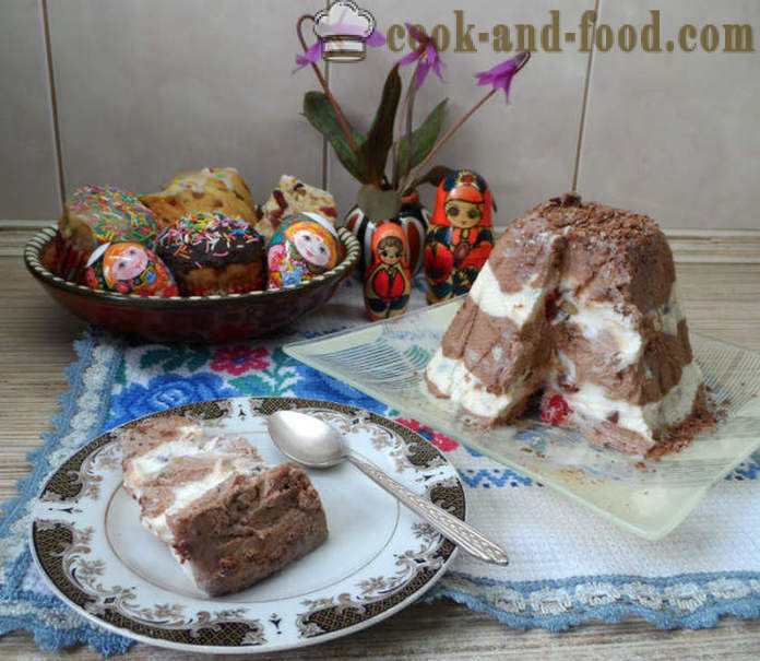 Tsar Pääsiäinen tuorejuustoa suklaa, maitotiiviste eikä munia - miten ruokaa kuninkaan pääsiäisen kotona, askel askeleelta resepti kuvat