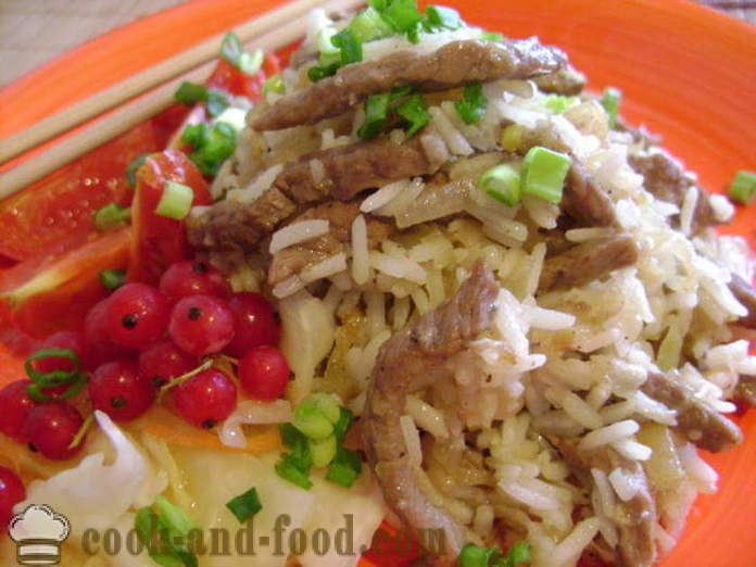 Riisi lihaa Kiinan - miten ruokaa riisiä liha pannulla, askel askeleelta resepti kuvat
