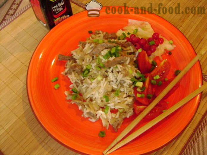 Riisi lihaa Kiinan - miten ruokaa riisiä liha pannulla, askel askeleelta resepti kuvat