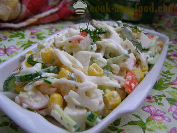 Delicious rapu salaatti maissi ja munia - miten ruokaa rapu salaatti maissi nopeasti ja maukasta, jossa askel askeleelta resepti kuvat