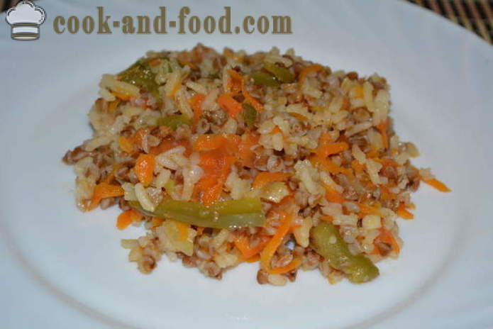 Kasha: Tattari riisiä ja vihanneksia paistinpannulla - miten ruokaa tattari riisi lisukkeita yhteen, askel askeleelta resepti kuvat