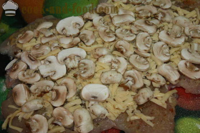 Lihamureketta kananrintaa täytettyjä sieniä jauheliha uunissa - miten ruokaa lihamureketta kotona, askel askeleelta resepti kuvat