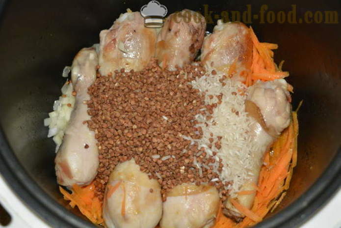 Tattari, riisiä ja lihaa multivarka - miten hautua riisi tattari multivarka, askel askeleelta resepti kuvat
