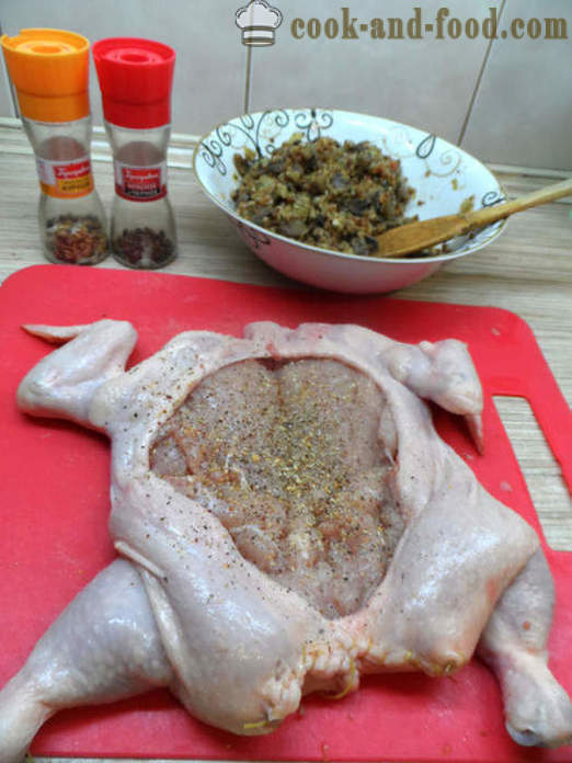 Täytetty kana ruodottomat uunissa - miten ruokaa täytetty kana ilman luita, askel askeleelta resepti kuvat