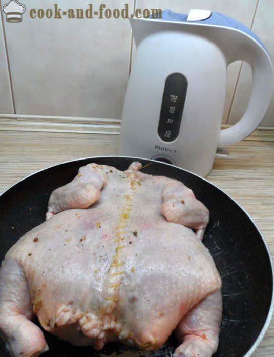 Täytetty kana ruodottomat uunissa - miten ruokaa täytetty kana ilman luita, askel askeleelta resepti kuvat