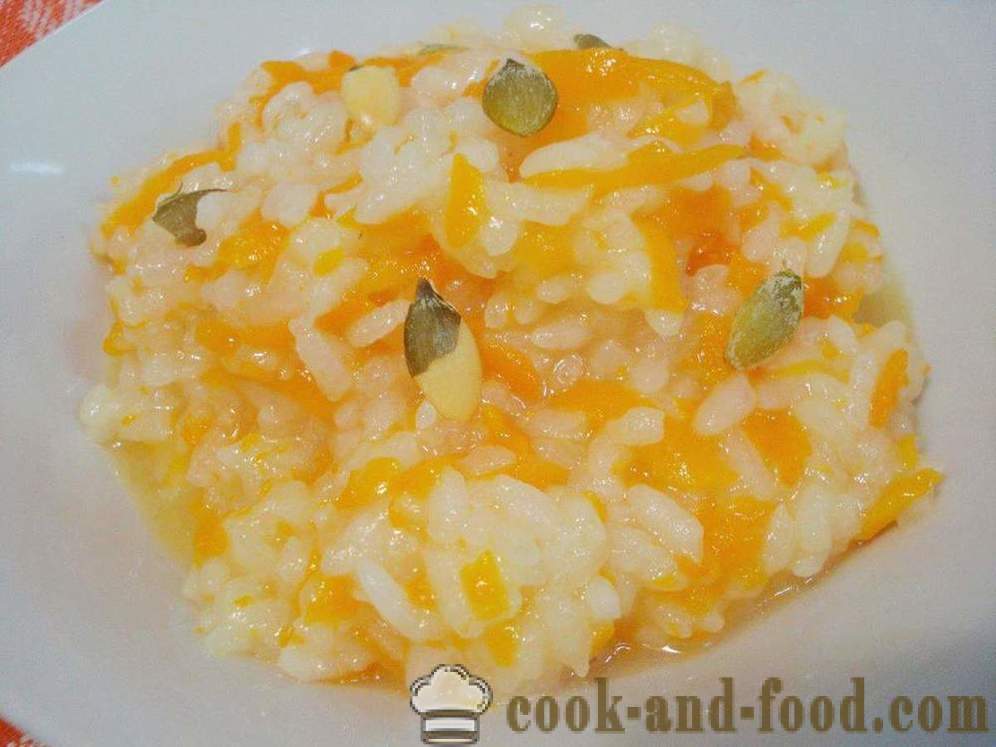 Kurpitsa puuroa riisin ja auringonkukan siemeniä - miten ruokaa herkullinen kurpitsan puuroa, askel askeleelta resepti kuvat