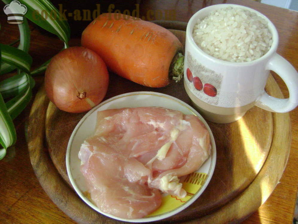 Pilaf kanaa pannulla - miten ruokaa risotto kanan, askel askeleelta resepti kuvat