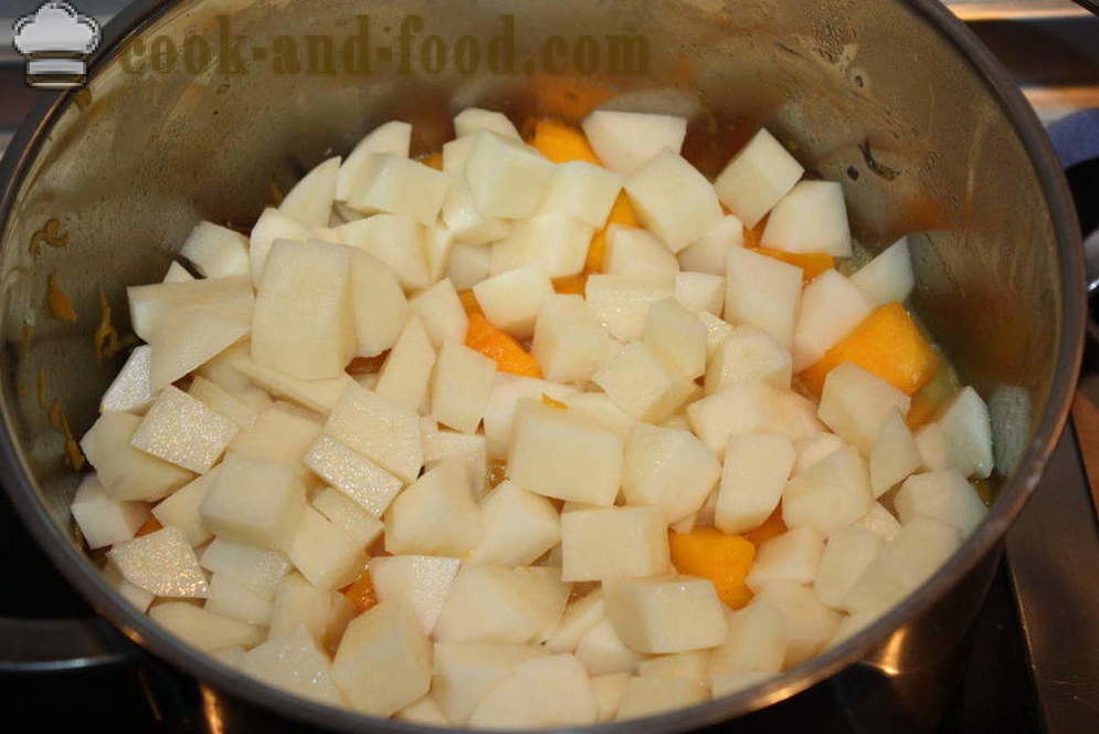 Kerma kurpitsa lihapullia - miten ruokaa keittoa sose kurpitsan, askel askeleelta resepti kuvat