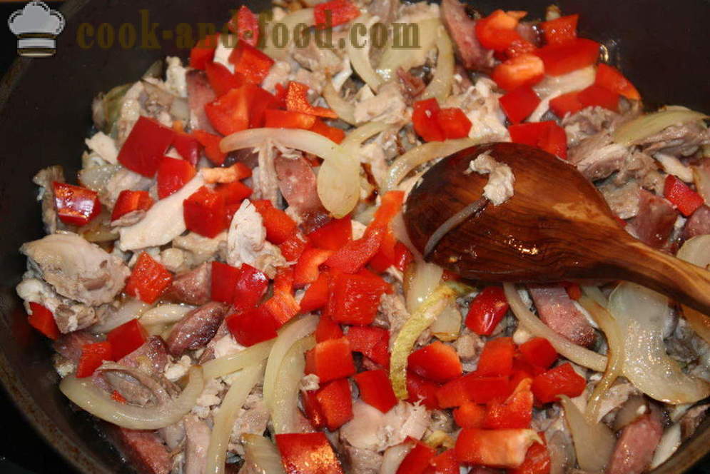 Vuoka kanaa, pekonia ja vihreitä papuja uunissa - miten tehdä vuoka uuniin, jossa askel askeleelta resepti kuvat