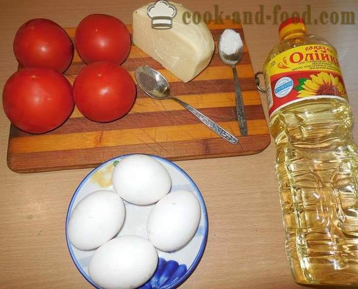 Alkuperäinen munakokkelia tai tomaatteja herkullinen tomaatti muna ja juusto - miten ruokaa munakokkelia, askel askeleelta resepti kuvat