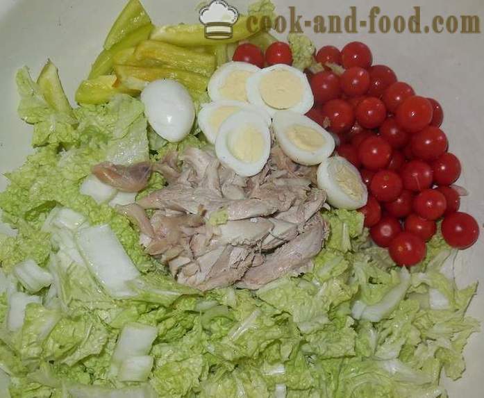 Salaattia viiriäisen munia - askel askeleelta, miten valmistautua salaattia viiriäisen munia, resepti kuvallinen