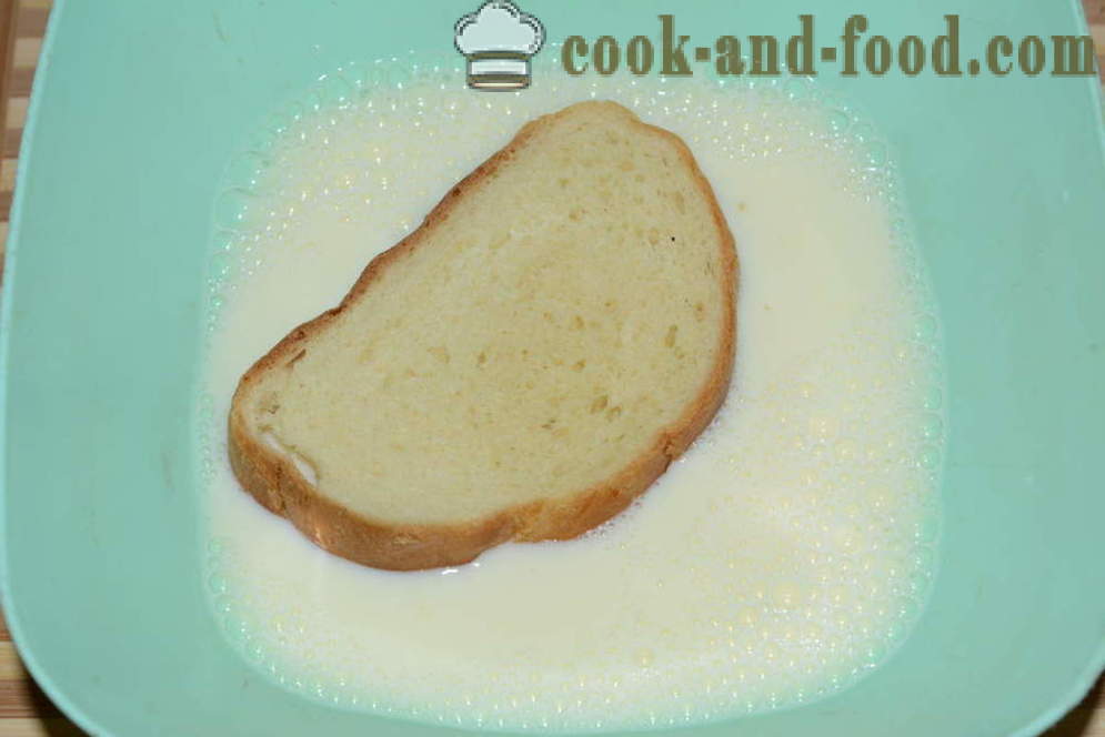 Makea leipä paahtoleipää muna ja maito kattilassa - miten leivän paahtoleipä pannulla, askel askeleelta resepti kuvat