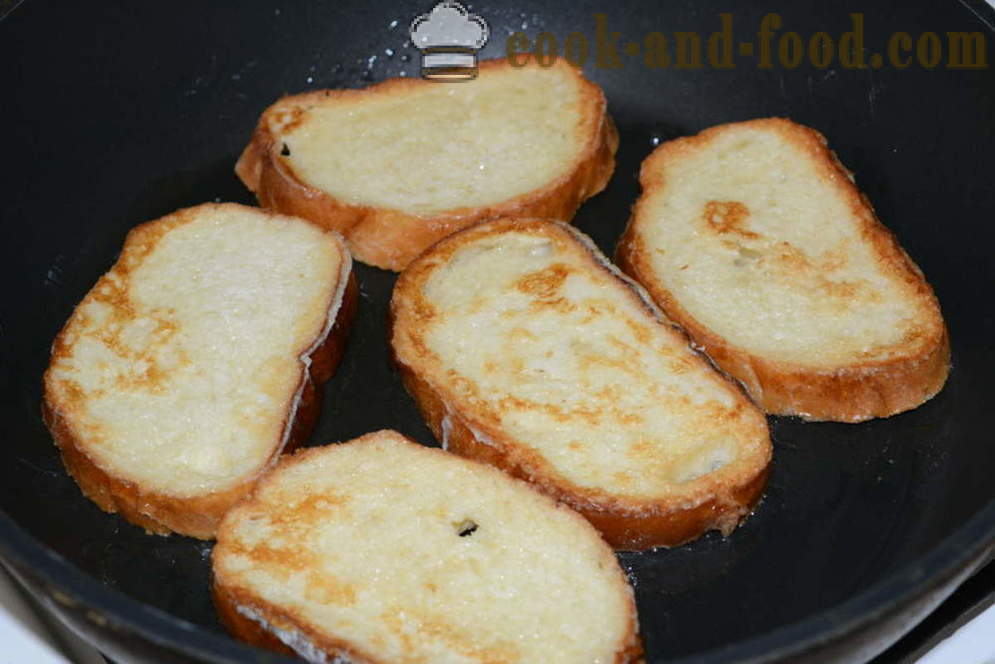 Makea leipä paahtoleipää muna ja maito kattilassa - miten leivän paahtoleipä pannulla, askel askeleelta resepti kuvat