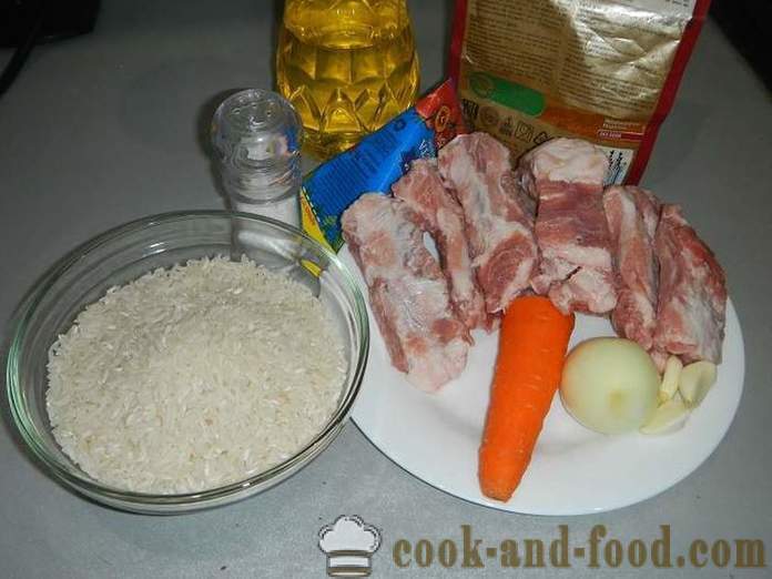 Sianlihan ja terävän riisin multivarka - miten ruokaa riisiä lihan multivarka, askel askeleelta resepti kuvia.
