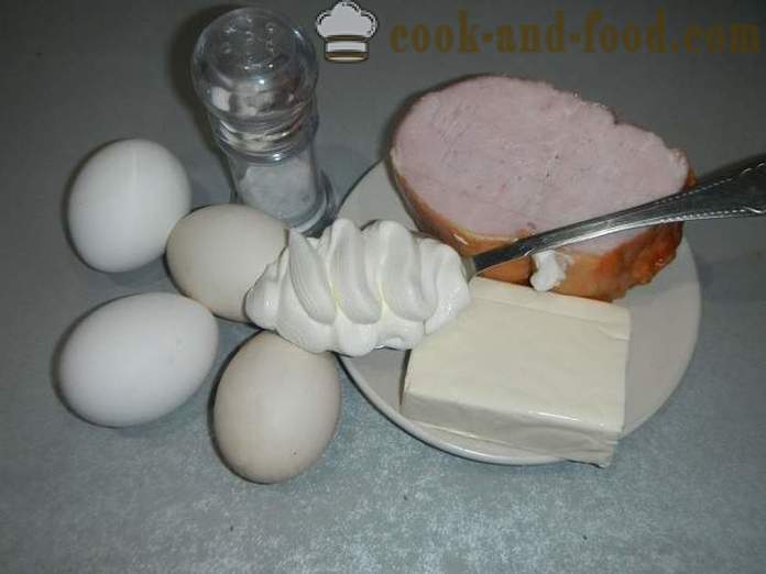 Rulla munakas tuorejuusto, ja sampi - miten ruokaa omletny roll täytteenä, askel askeleelta resepti kuvia.