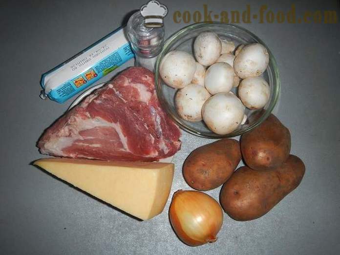 Perunat ranskaksi uunissa - valokuva-resepti miten ruokaa perunoita ranskaksi sianlihaa ja sieniä